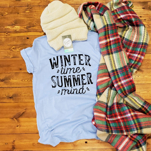 Winter Time, Summer Mind - Heather Blue Tee - The Graphic Tee