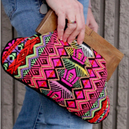 Wood Handle Beaded Clutch - The Graphic Tee