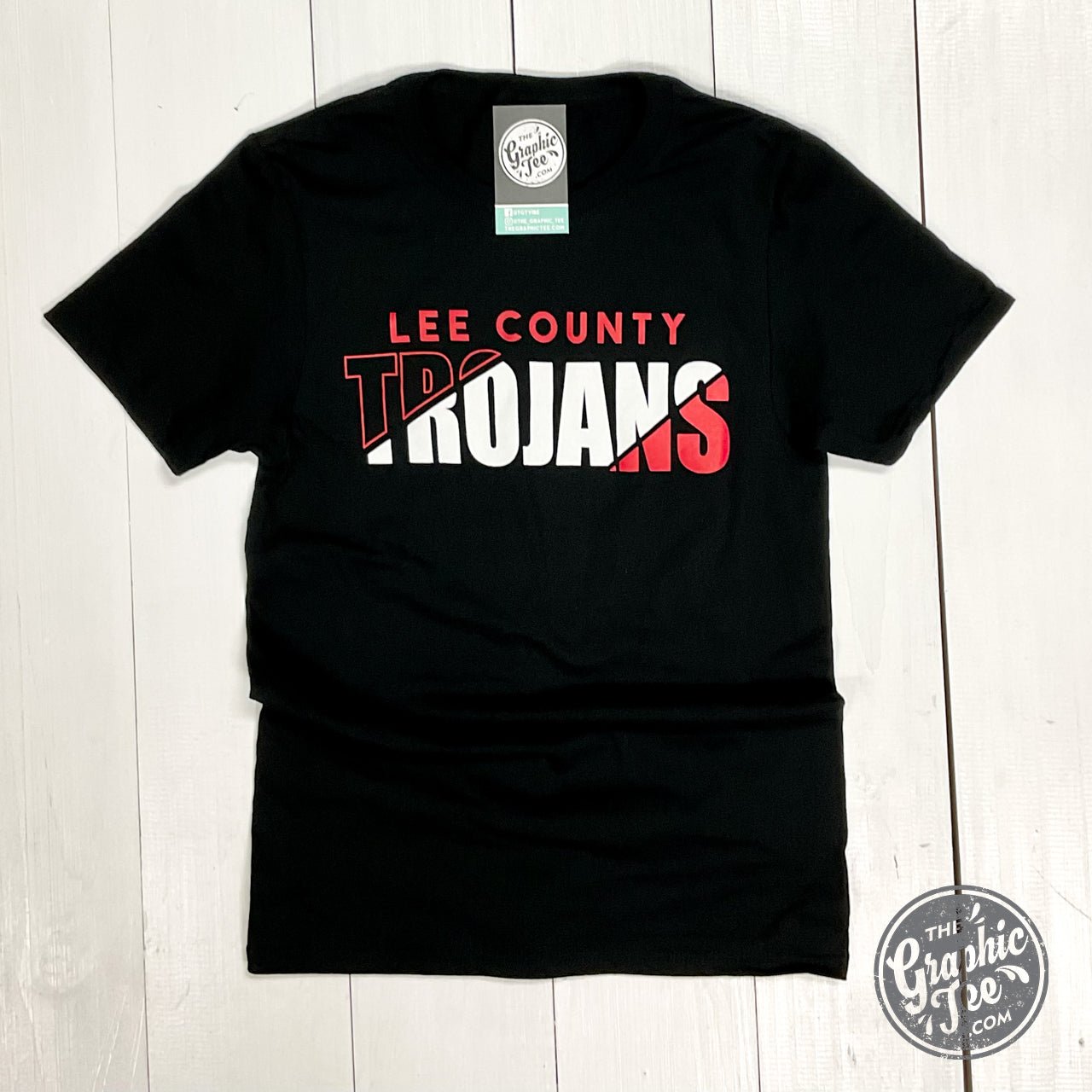 Youth Lee County Trojans Diagonal Striped Short Sleeve Tee - The Graphic Tee